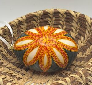 Red Black and White Batik Egg Ornament for Easter or All Year Decor